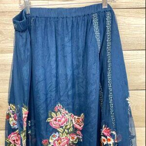 NEW!! Sundance Navy Floral Embroidery Lace Skirt Knee Length Romantic Fairy XXL